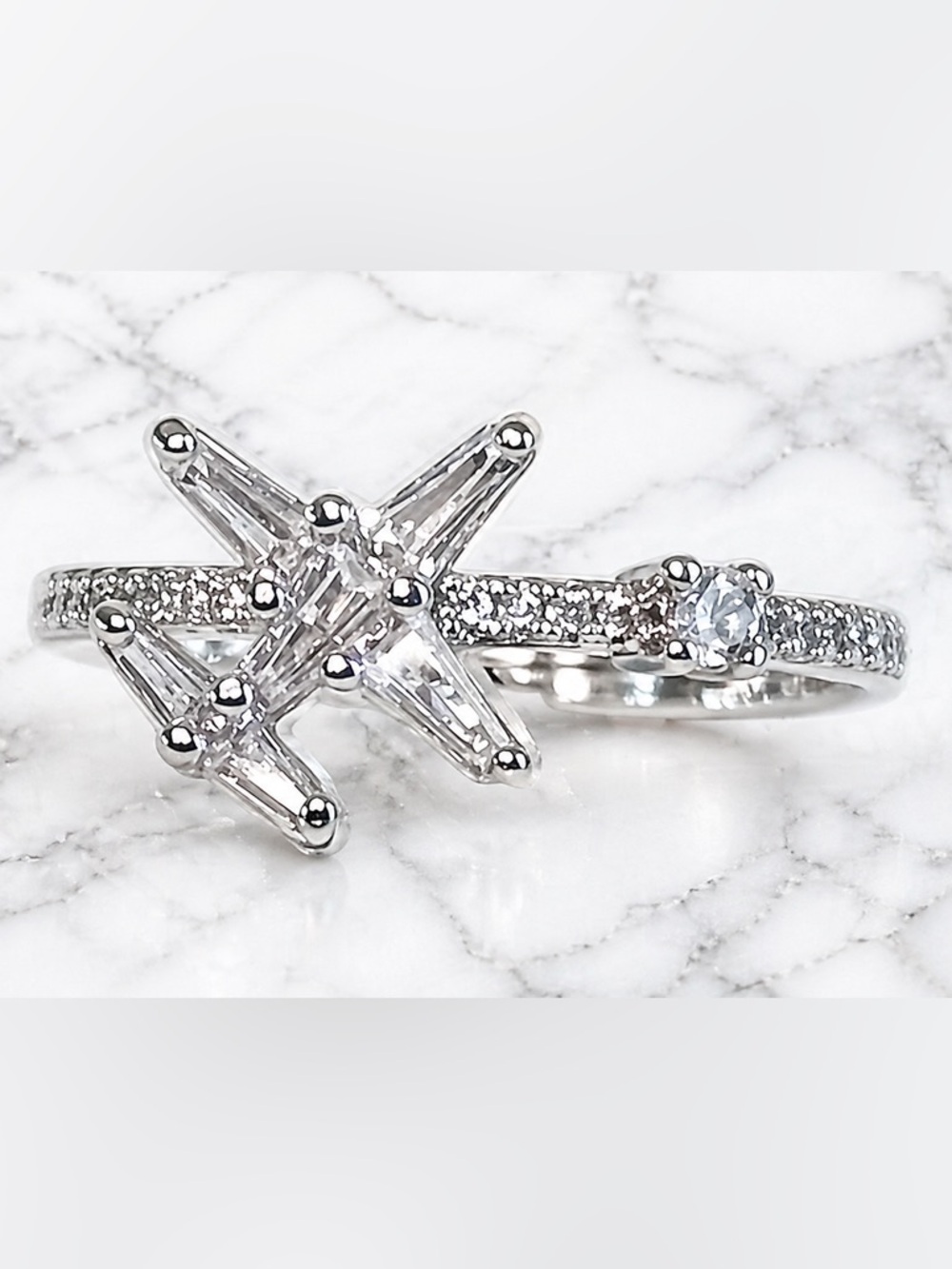 Silver Airplane to Destination CZ Ring - White Crystal Size 6